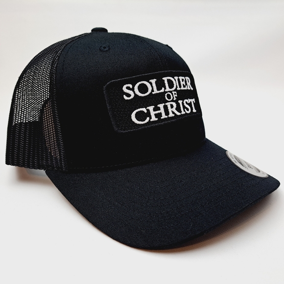 Soldier of Christ Embroidered Patch Curved bill Trucker Mesh Snapback Cap - Picture 2 of 4